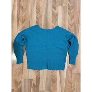 Pullover Wool Blend Sweater Teal Ribbed Knit Long Sleeve Women's PL